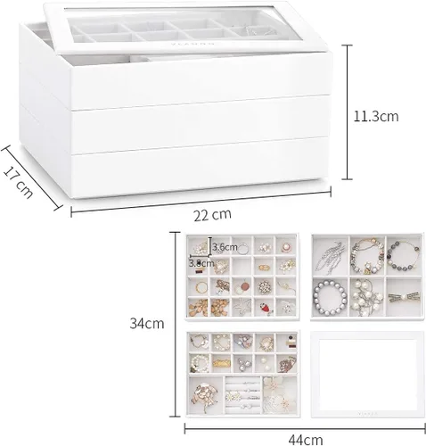 Miniatura 5 de Vlando - Bandeja organizadora de joyas apilable de gran capacidad organizador de cajones bandeja de exhibición caja para anillos aretes collares