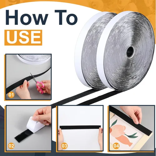 Miniatura 4 de Maitys 4 rollos de cinta autoadhesiva resistente de nailon con parte trasera adhesiva fuerte para manualidades, tiras alternativas para colgar