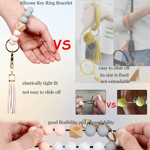 Miniatura 4 de BIHRTC - Pulserallavero para enganchar las llaves del auto, brazalete con cuentas de silicona para mujer