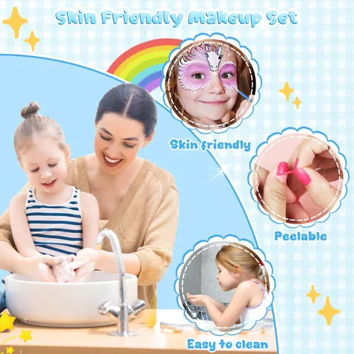Miniatura 6 de PERRYHOME Kit de maquillaje para niños para niña, cosmético lavable real congelado, juguetes congelados no tóxicos, juego de uñas para niños