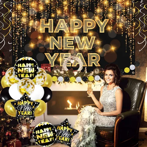 Miniatura 2 de Feliz Año Nuevo 2026/5 Juego de globos dorados con estrella