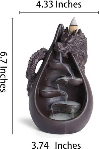 Miniatura 5 de Juego de quemador de incienso de cerámica con 45 conos, estatua de dragón de agua que gotea, decoración de aromaterapia para yoga, meditación, spa