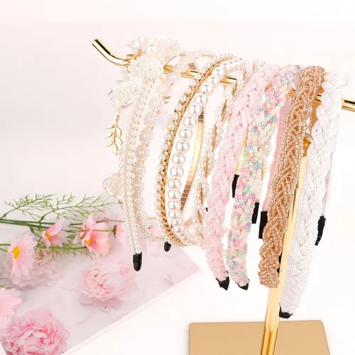 Miniatura 6 de AMCAMI 10 diademas de metal con cuentas de perlas, lindas diademas antideslizantes para niñas y mujeres, accesorios para el cabello para niñas