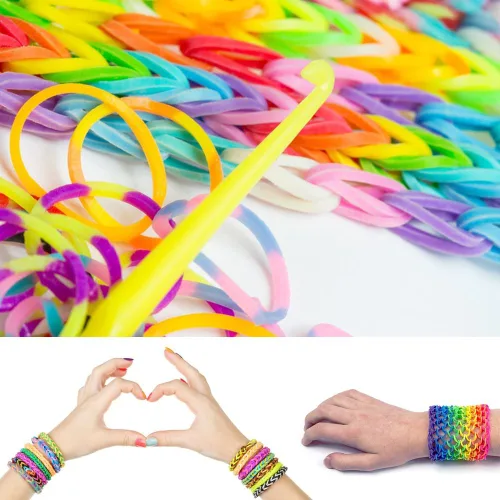 Miniatura 5 de Kit de 3000 bandas de goma de telar con 75 clips, 5 ganchos, kit de fabricación de pulseras de primera calidad para niños, tejer, regalo de A-Café