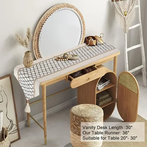 Miniatura 8 de yuboo Camino de mesa bohemio con extremo triangular, caminos de mesa pequeños de 36 pulgadas, cubierta de tocador de macramé para mesita de noche