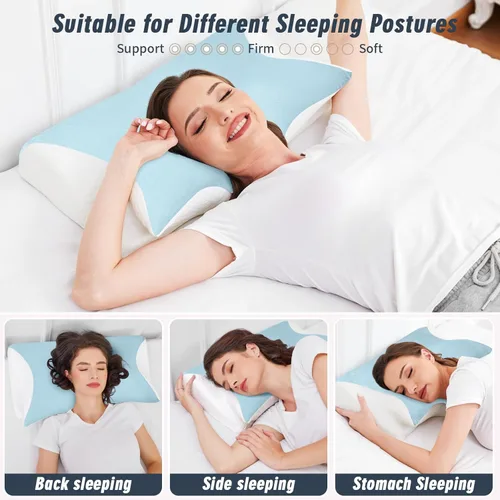 Miniatura 4 de Almohada para alivio del dolor de cuello Almohada ortopédica para dormir cervical mejor antiarrugas terapéutica ergonómica espuma viscoelástica Azul