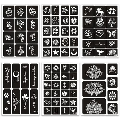 Miniatura 2 de Plantillas temporales de tatuaje para mujeres, niñas y niños, más de 410 piezas, kit de plantillas de tatuaje de henna, plantillas temporales