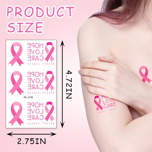 Miniatura 2 de 10 hojas de tatuajes temporales – cintas rosas, conciencia sobre el cáncer de mama, tatuajes falsos para mujeres, recaudación de fondos, eventos