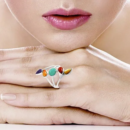 Miniatura 3 de Anillo turquesa de plata de ley 925 con piedras preciosas auténticas tamaño 6 a 11