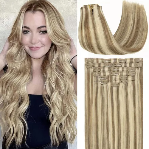 Miniatura 59 de Loxxy Extensiones de cabello humano con clip, sin costuras, 22 pulgadas, color marrón oscuro a castaño oscuro y marrón oscuro, 7 piezas