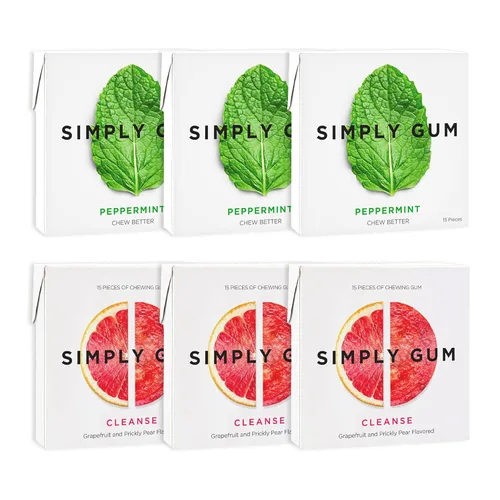 Miniatura 17 de Goma de Mascar Natural Surtida de Simply Gum, sin OGM, Vegana, 6 paquetes (90 piezas), incluye Menta, Canela, Jengibre, Hinojo, Café, Arce