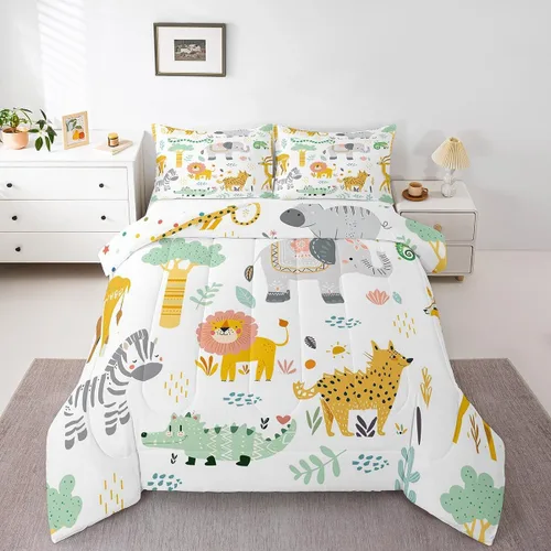 Miniatura 15 de Feelyou Juego de edredón de animales de zoológico, tamaño individual, juego de ropa de cama de animales de dibujos animados para niños, niñas