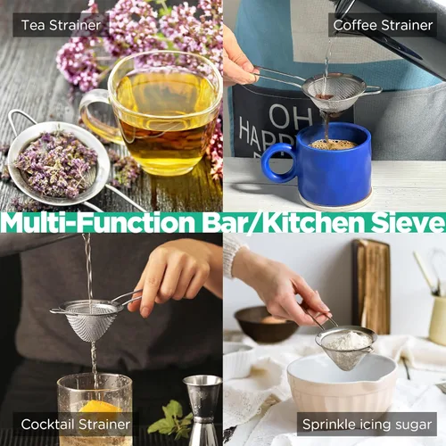 Miniatura 6 de Homestia - Colador de acero inoxidable de malla fina para colar té, colador de té de 3 pulgadas. Plateado