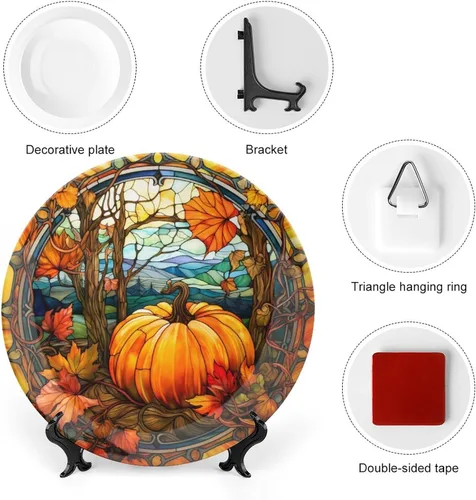 Miniatura 3 de Platos decorativos, diseño de acuarela de calabaza otoñal, placa de exhibición para el hogar, oficina, cocina, decoración de mesa, platos de Otoño