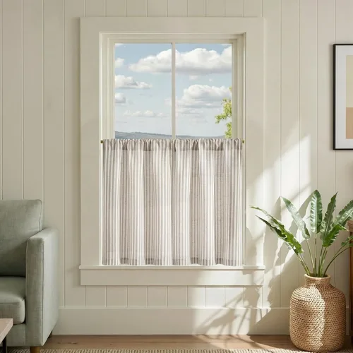 Miniatura 86 de jinchan - Cortinas de lino a rayas para cocina de 20 pulgadas de largo, cortinas de varios niveles, estilo granja moderna de café, tratamientos
