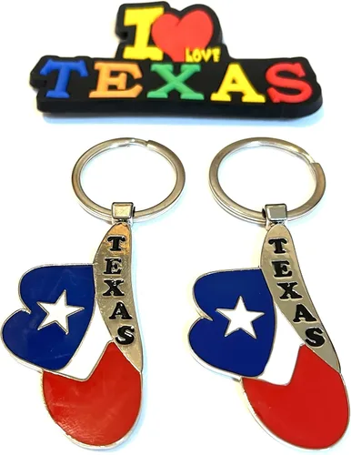 Miniatura 17 de Juego de 2 llaveros de recuerdo de Texas con imán para nevera con texto en inglés "I Love Texas", Diseño de horizonte de Dallas, Mediana