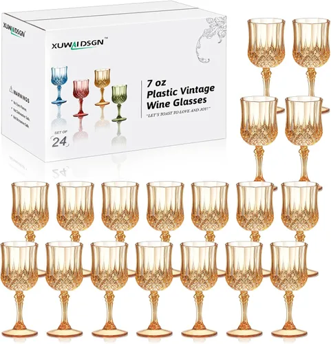 Miniatura 14 de XUWAIDSGN 48 Pcs Copas de Vino Vintage de Plástico de 7oz Vasos para Beber Vasos Irrompibles Cristalería para Bodas Copas de Agua de Cristal Goblets