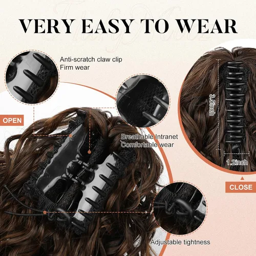Miniatura 4 de Flufymooz Extensión de cola de caballo, extensión de cola de caballo corta de 12 pulgadas con pinza de garra, cabello ondulado rizado, clip