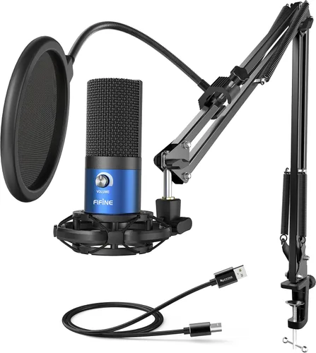 Miniatura 11 de Kit de micrófono de grabación USB FIFINE, micrófono de condensador de estudio para voces, creación de música, voz en off, canto con brazo de boom