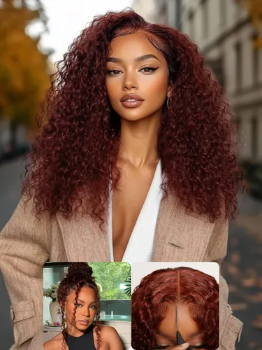 Miniatura 27 de Nadula Peluca Sin Deslizamiento 13x4 HD Rizada Birmana con Cordón de Cabello Humano con Extremos en Espiral de Dedo, Sin Pegamento Pre Cortada