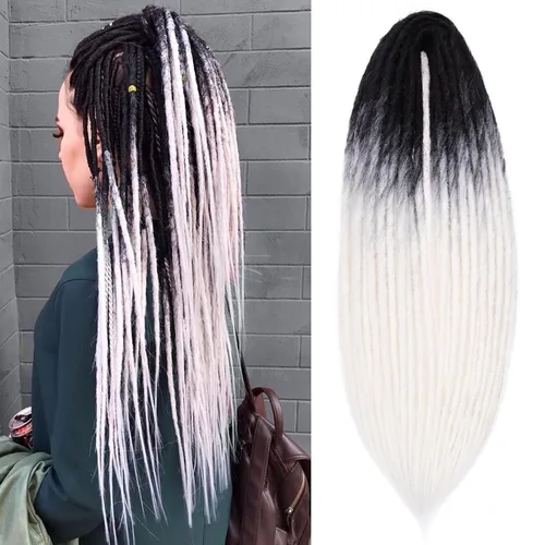 Miniatura 40 de Leeven Extensiones de rastas grises de 40 hebras de 18 pulgadas con terminación única hechas a mano, extensiones de rastas suaves de 0.6 cm