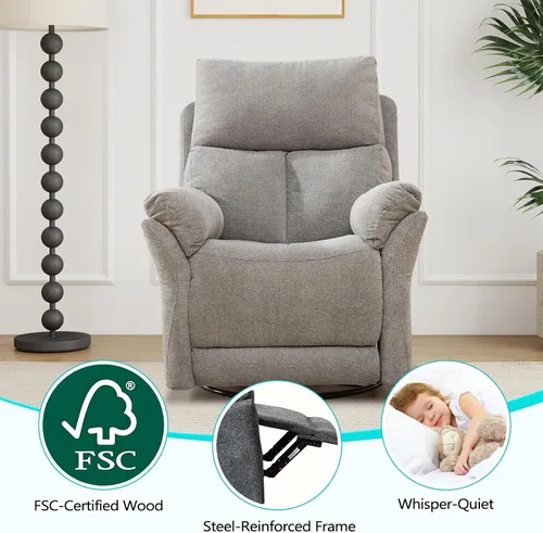 Miniatura 6 de ANJ Silla reclinable giratoria, silla reclinable manual de tela para guardería, sofá mecedora individual, asiento de cine en casa para sala de Azul