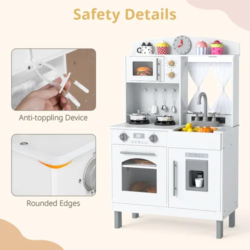 Miniatura 9 de INFANS Cocina de Madera para Niños, Juego de Pretensión con Alturas Ajustables, Sonidos Realistas, Heladera, Microondas, Horno, Juguete de Cocina