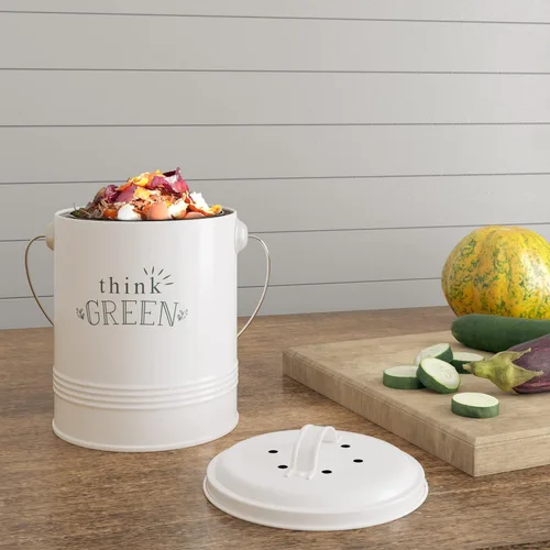 Miniatura 2 de Barnyard Designs Contenedor de Compost para Encimera de Cocina - Compostador de Encimera de 1.2 Galones con Filtros Extra Absorbentes de Olores