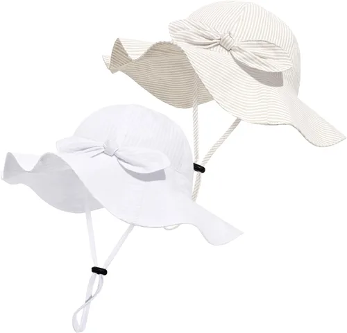 Miniatura 46 de Sombrero de sol para bebé niña con UPF 50+ sombrero de playa ajustable para exteriores con ala ancha