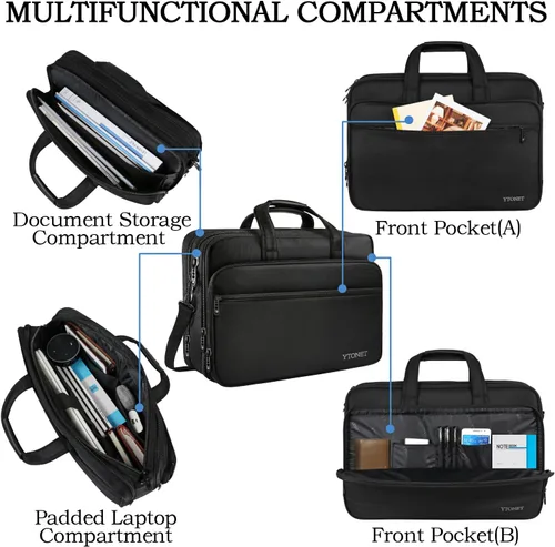 Miniatura 3 de Bolsa de 17" para computadora portable, maletín de viaje con organizador, correa para colgar al hombro expansible, impermeable, para llevar