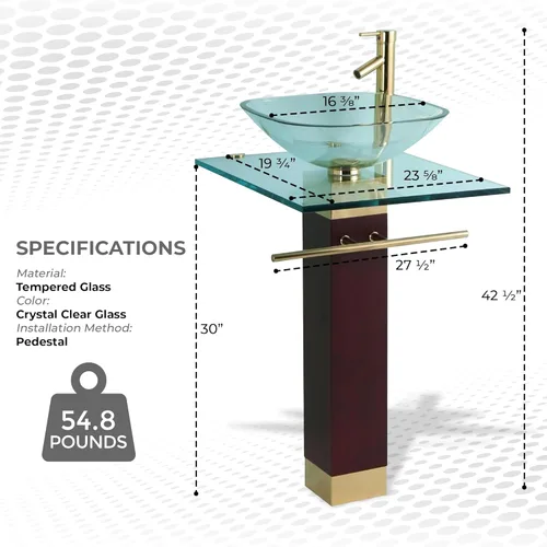 Miniatura 3 de Renovators Supply Manufacturing Bohemia Combo de Lavabo de Pedestal de Vidrio Moderno Encimera de Vidrio Templado Cristalino Transparente Tocador