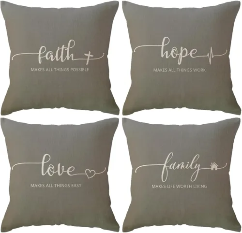 Miniatura 20 de Fundas de almohada inspiradoras con texto inspirador, fe, esperanza, amor, familia, fundas de almohada decorativas de 18 x 18 pulgadas, fundas