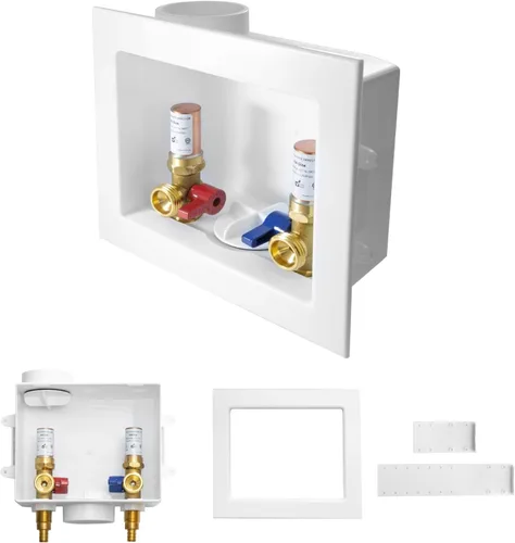 Paquete de 1 caja de salida para lavadora GUOFIS con martillo de agua de cobre, caja de lavadora PEX con diseño de drenaje central y lateral