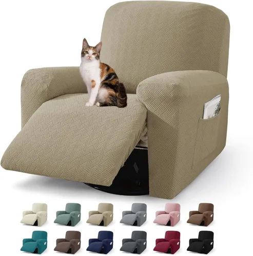 Miniatura 44 de JIVINER Fundas reclinables de gran tamaño de 3 piezas para sillón reclinable grande con bolsillos, tela jacquard elástica Lazy Boy funda para sofá