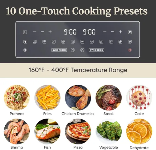 Miniatura 7 de Elite Gourmet Horno freidora de aire de doble zona de 11 cuartos de galón, freidora de aire de doble cesta con divisor, acabado de sincronización