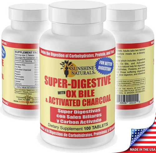 Miniatura 2 de Sunshine Naturals Suplemento súper digestivo. Bilies de buey y carbón activado para apoyo digestivo, alivio de la hinchazón, limpieza intestinal