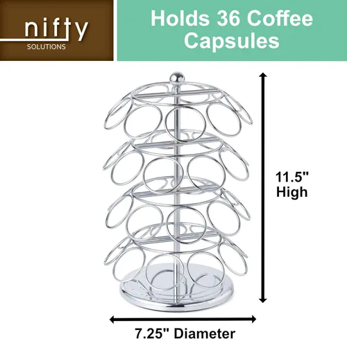 Miniatura 3 de Nifty – Carrusel para cápsulas de café, gira 360 grados, tabla giratoria, organizador de encimera para oficina o cocina Cromo