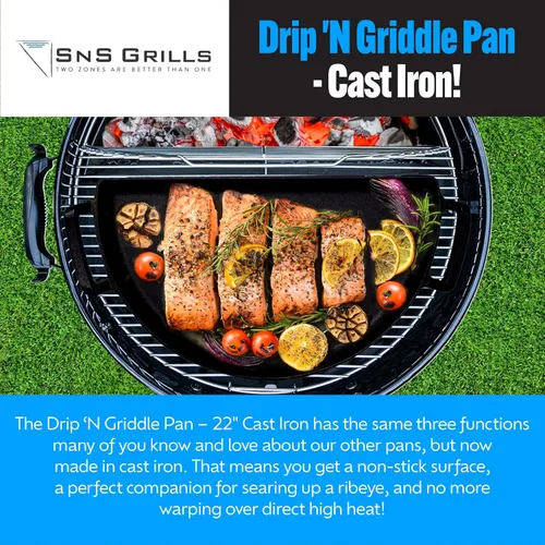Miniatura 2 de SnS Grills Slow 'N Sear Sartén de Hierro Fundido Drip 'N Griddle de 22", Accesorio de Parrilla Versátil 3 en 1 para Sellar, Plancha y Goteos - Se