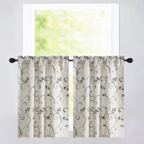 Miniatura 26 de VOGOL - Cenefa de cortinas bordadas con vides, cenefa con bolsillo para ventanas, 52 x 18 pulgadas, verde pasto