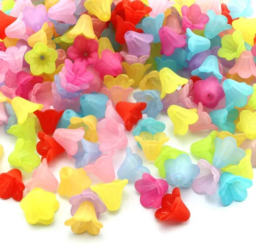Miniatura 3 de Tegg Cuentas de flores de trompeta, 200 cuentas de 0.591 in de color mixto de acrílico con agujero central para hacer joyas, manualidades