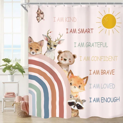 Miniatura 17 de Cortina de ducha infantil boho con arco iris, 60 pulgadas de ancho x 72 pulgadas de alto, citas inspiradoras, abstracto, motivacional, positivo