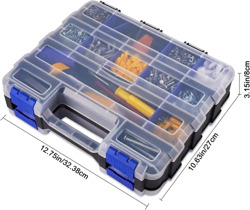 Miniatura 6 de AIDY-PRO Caja organizadora de piezas pequeñas, caja de almacenamiento, caja de herramientas, organizador de doble cara, 34 compartimentos, Azul