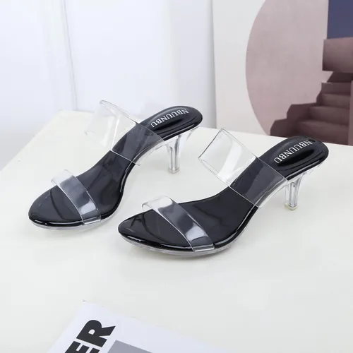 Miniatura 4 de NBUUNBU Tacones transparentes para mujer, tacones negros plateados, con plataforma pequeña, sandalias de tacón alto sexy, sandalias de tacón