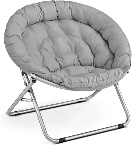 Miniatura 41 de Cómoda silla con platillo, silla de sala de estar, silla plegable acolchada suave de piel sintética, cómoda silla cuadrada de luna para sala