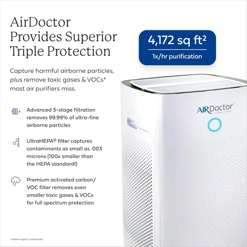 Miniatura 2 de AIRDOCTOR AD5500 Purificador de aire HEPA y VOC para espacios extra grandes y conceptos abiertos con filtros UltraHEPA, de carbón y VOC - Captura