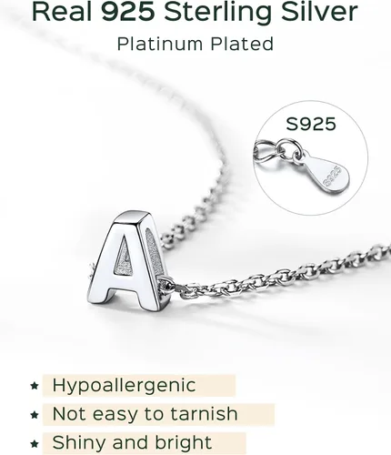 Miniatura 2 de ChicSilver - Collar de plata de ley 925 con inicial para mujeres y niñas, joyería de letras delicadas, para regalo personalizado (con caja de regalo)