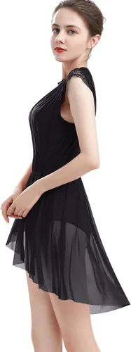 Miniatura 2 de ODASDO Elegante vestido de baile lírico para mujer, manga casquillo de encaje, falda de tul asimétrica, leotardo, disfraz contemporáneo, XS-XL