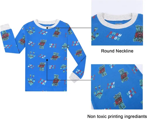 Miniatura 5 de Benaive Pijama para niños, pijama de algodón para niño, conjunto de pantalones de 4 piezas para niños