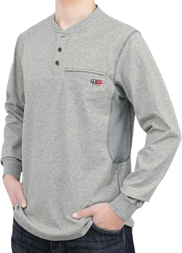 Miniatura 10 de BOCOMAL Camisas FR para verano, transpirable, diseño ventilado, 6 onzas, jaspeado, camiseta de manga larga, Henley, resistente al fuego, camisa