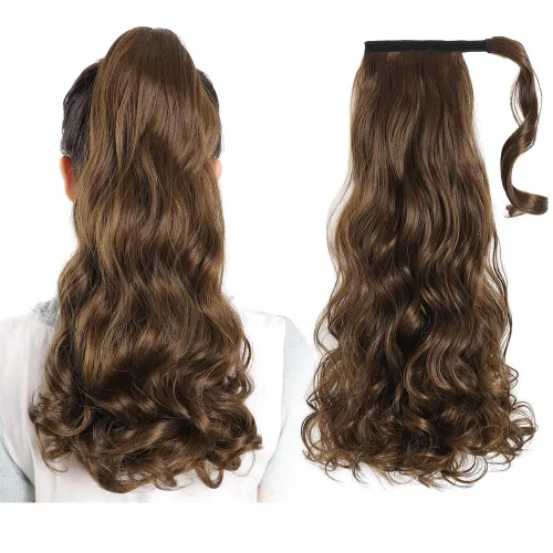 Miniatura 15 de Extensiones de cabello para cola de caballo, extensión de cola de caballo roja de 16 pulgadas, corta, ondulada, rizada, envolvente, cola de caballo